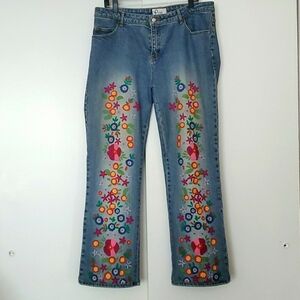 Lilly Pulitzer Vtg Straight Leg  Floral Embroiderd Jeans Women's Sz 12
